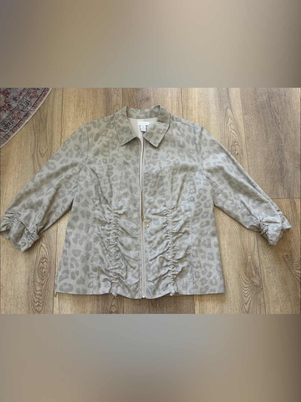 Chico’s Light Taupe Animal-Print Zip Front Women's Jacket